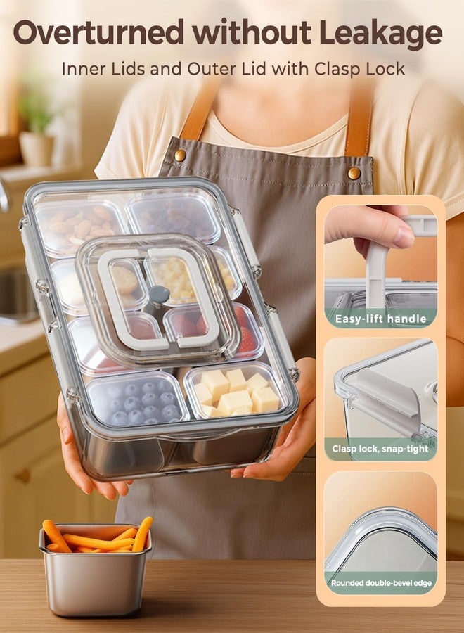 Osfel Snackle Box Container with 8 Removable Stainless Steel Compartments Divided Snack Tray with Portable Handle for Beach, Road Trip, Picnic, Boat Days, Ball Games, Pool and Parties - Image 4